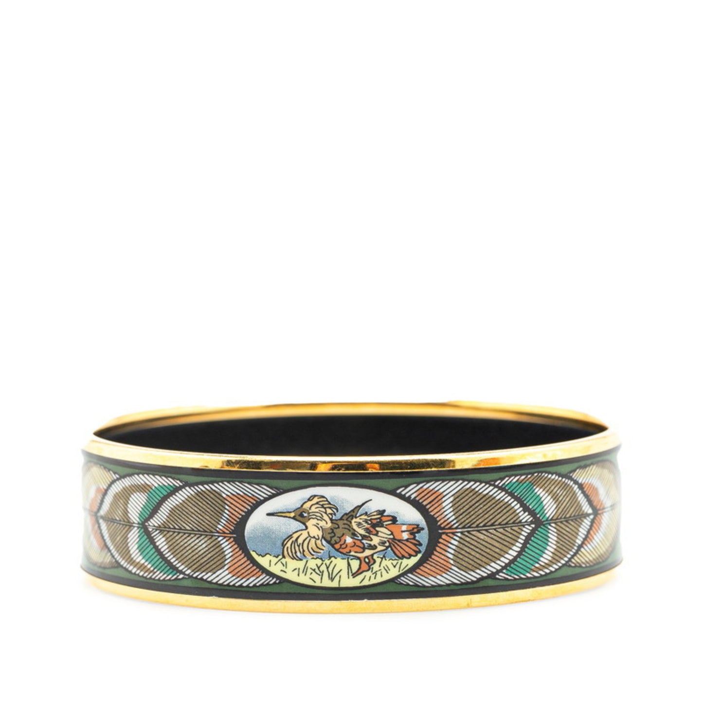 Hermes Enamel Bird Feather Motif Bangle In Gold