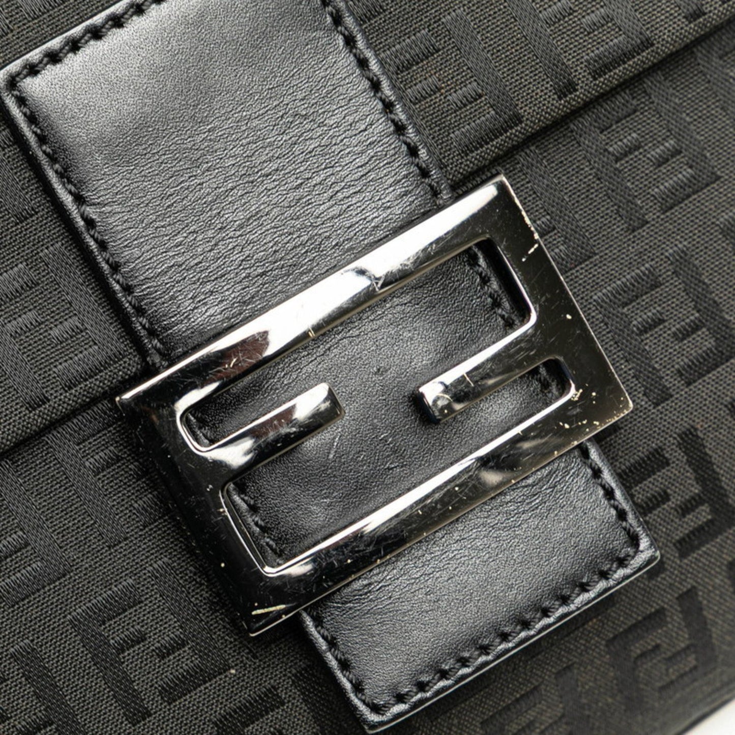 Fendi Zucchino Shoulder Bag 8Bt075 Black Canvas Leather