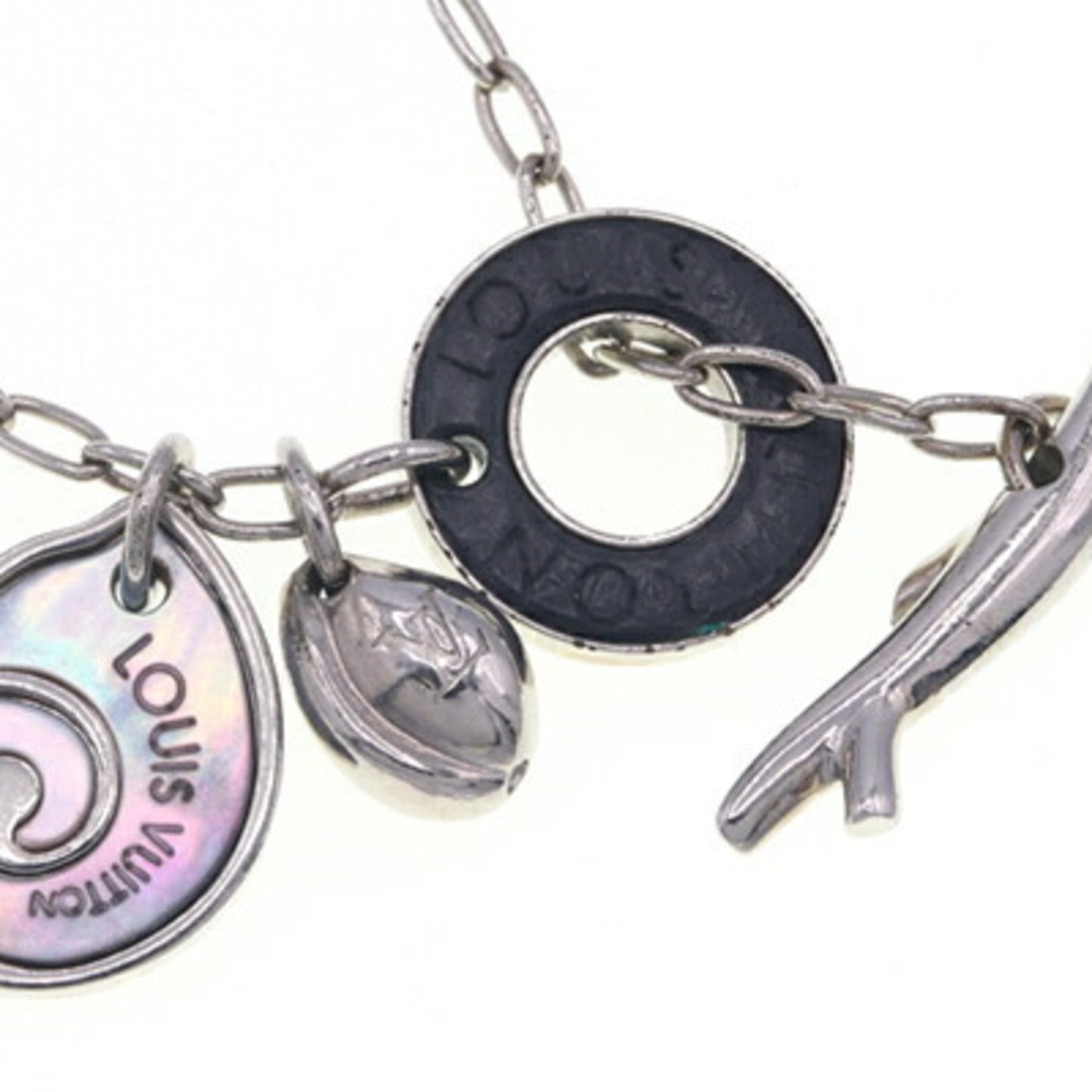 Louis Vuitton Necklace Sand Charms M62500 Silver Black Metal Shell Choker