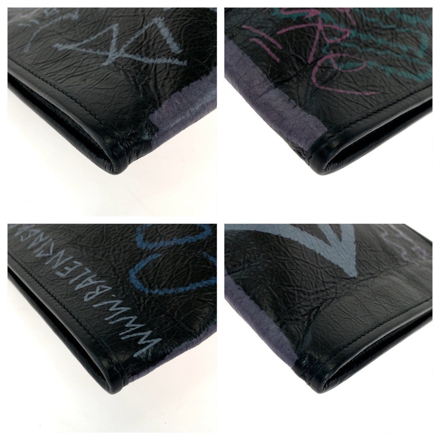 Balenciaga Graffiti Print Black Multicolor Silver Hardware Leather 443658 1060 Clutch Bag Second