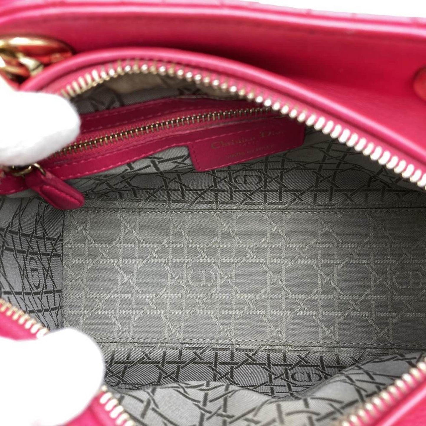 Christian Dior Dior Lady Medium 2Way Shoulder Bag Handbag Leather Pink