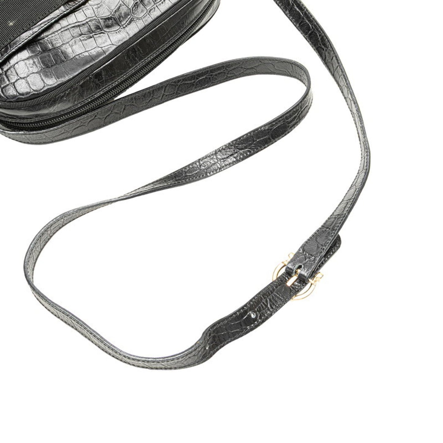 Salvatore Ferragamo Vara Crocodile Embossed Crossbody Shoulder Bag Af-21 6677 Black Leather