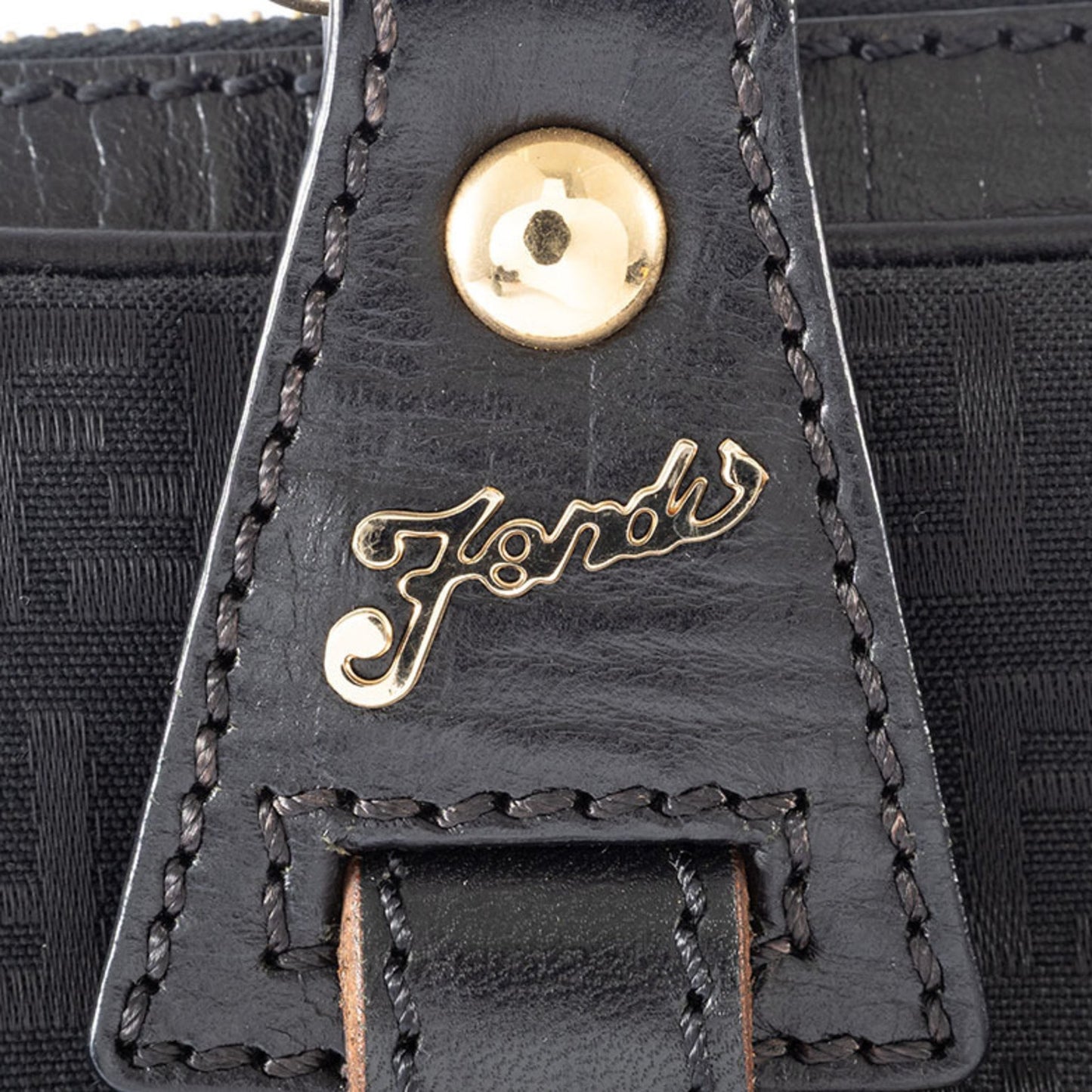 Fendi Zucca Canvas Handbag 8Bn161 Leather Black