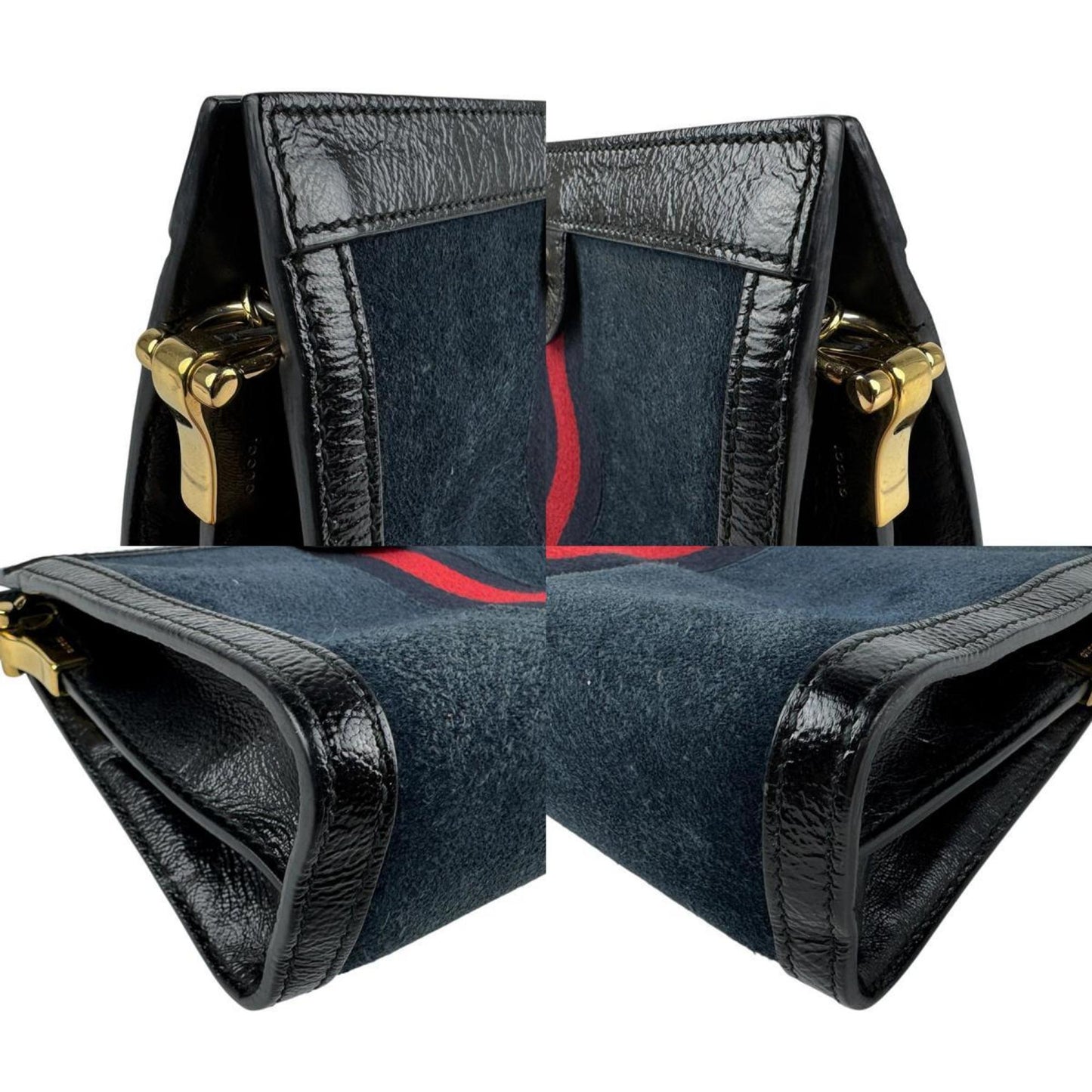 Gucci Ophidia Suede And Patent Leather Shoulder Bag In Navy Black