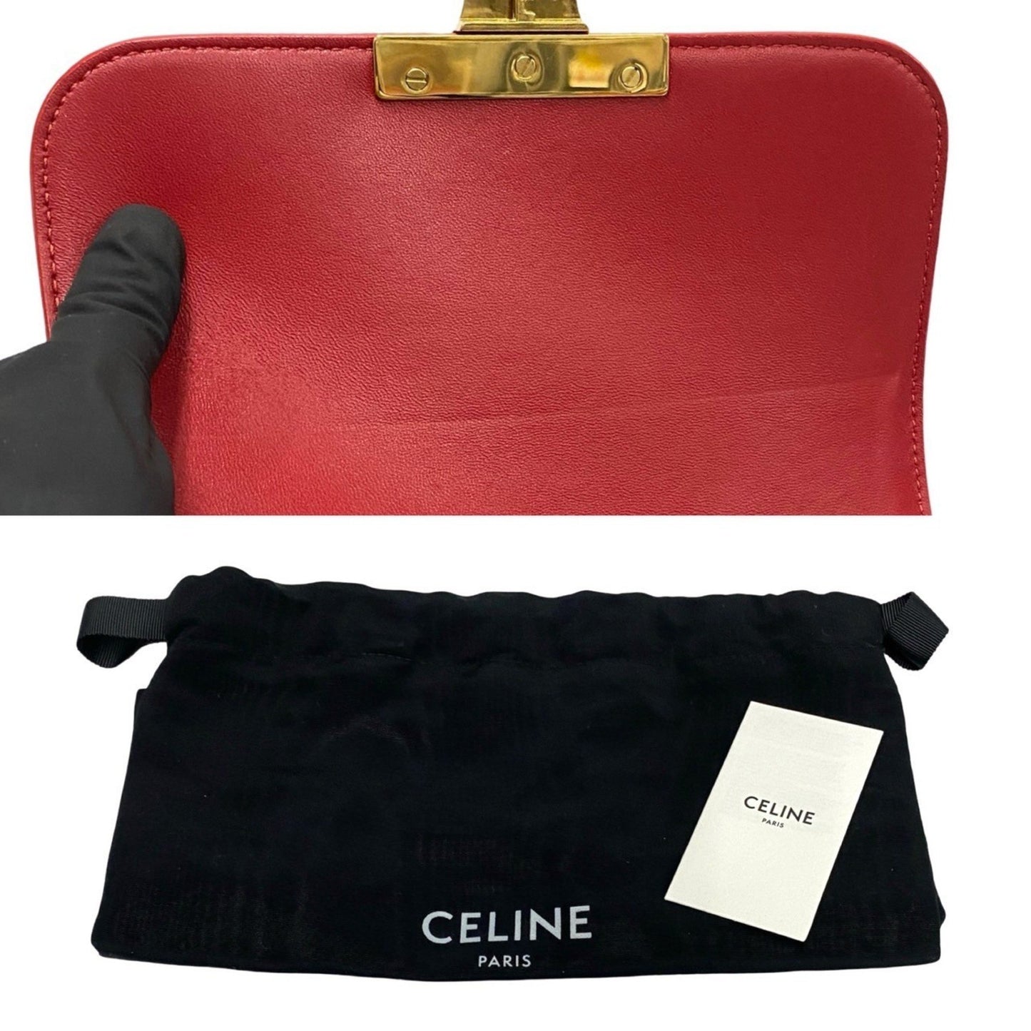 Celine Triomphe Logo Hardware Leather Mini Shoulder Bag Pochette Red 36147