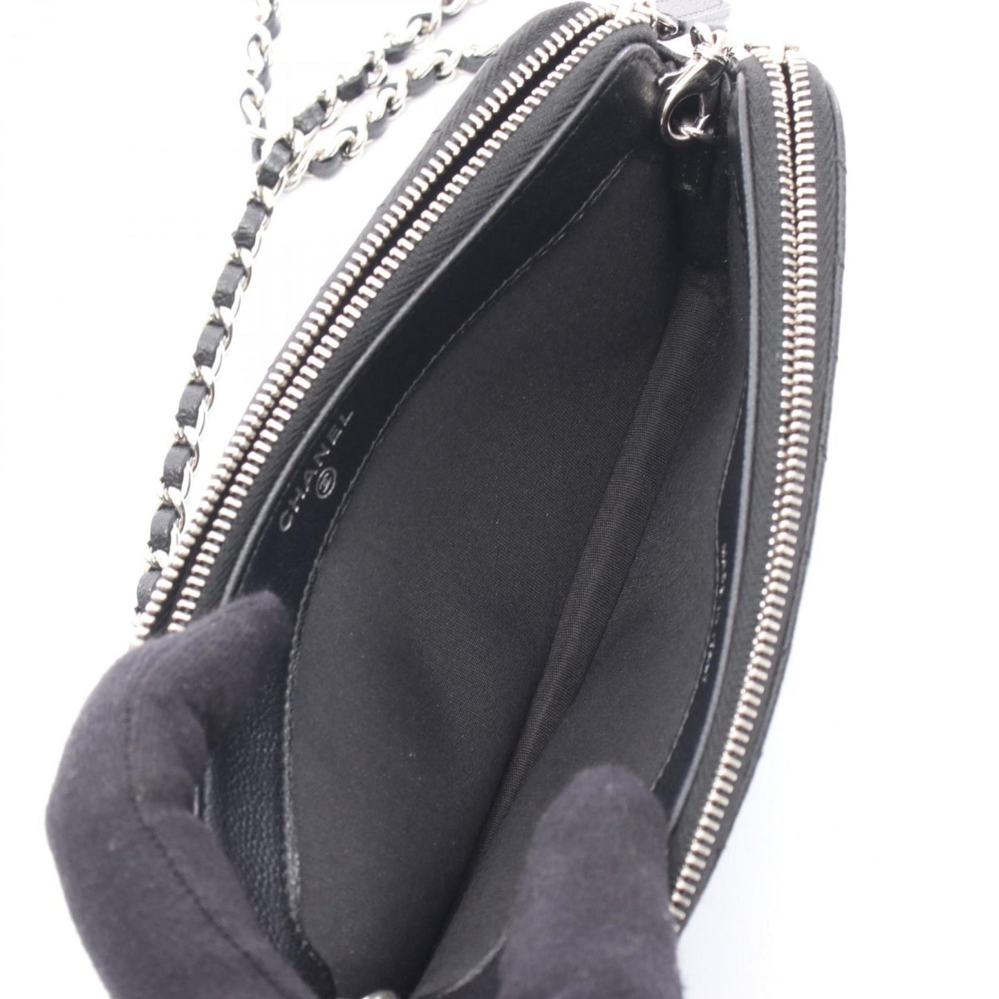Chanel Double Zip Shoulder Bag In Grained Calfskin Leather