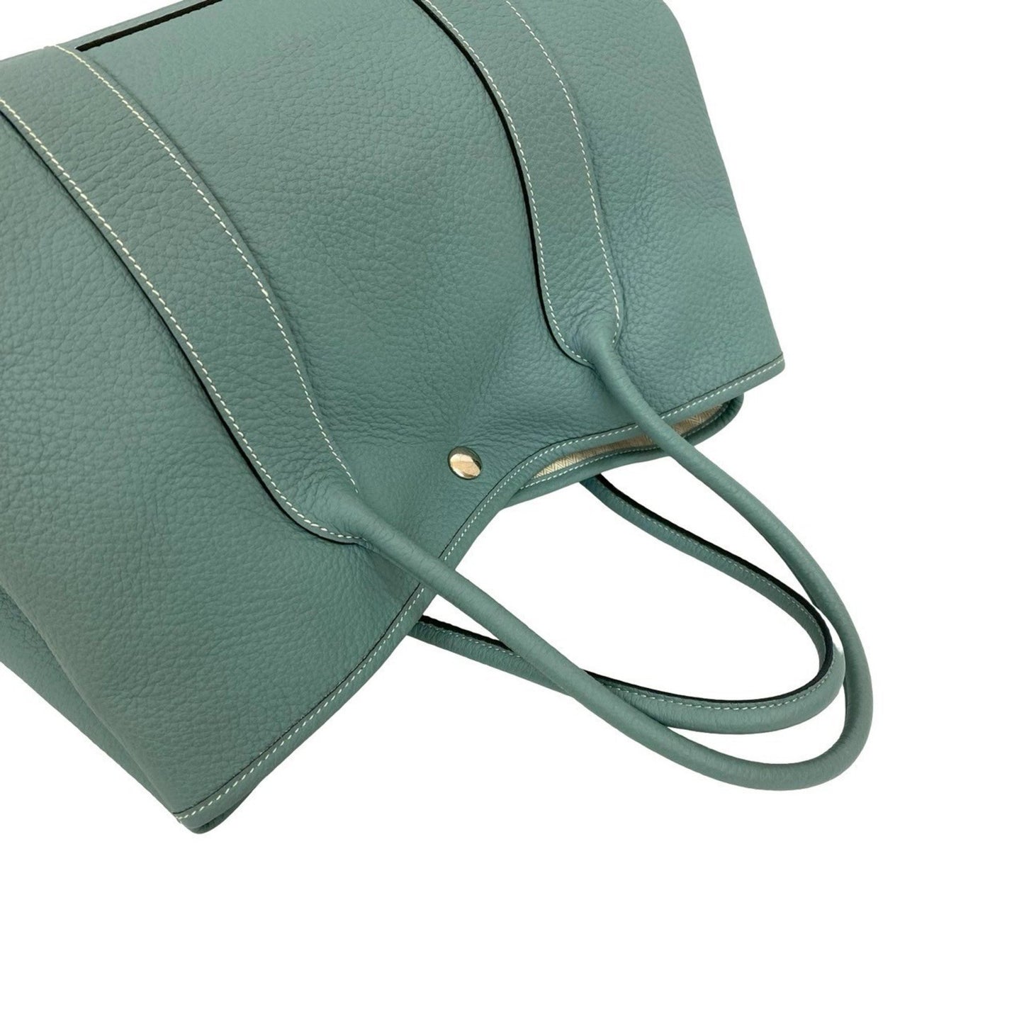 ?P Engraved Hermes Garden Party Pm Negonda Leather Tote Bag/Handbag In Light Blue