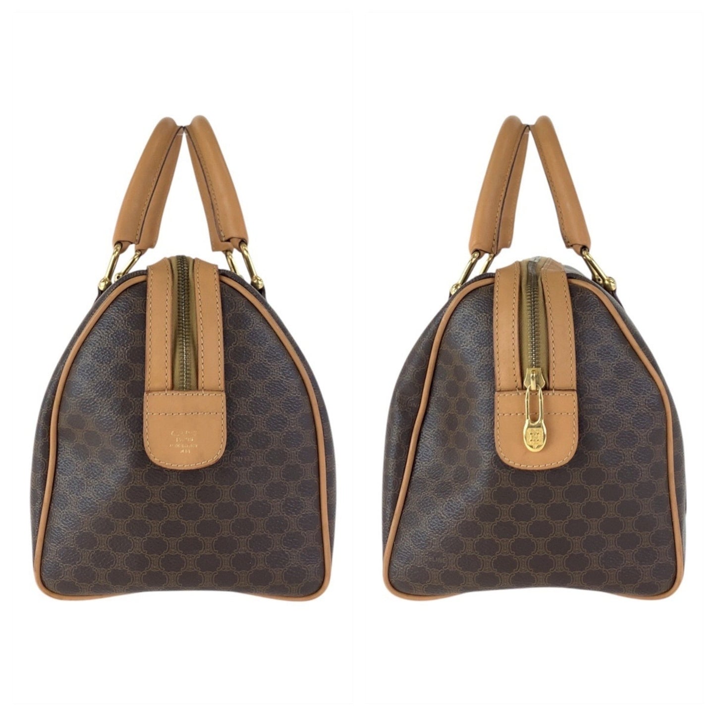 Celine Macadam Brown Gold Hardware Leather M14 Handbag Boston Bag