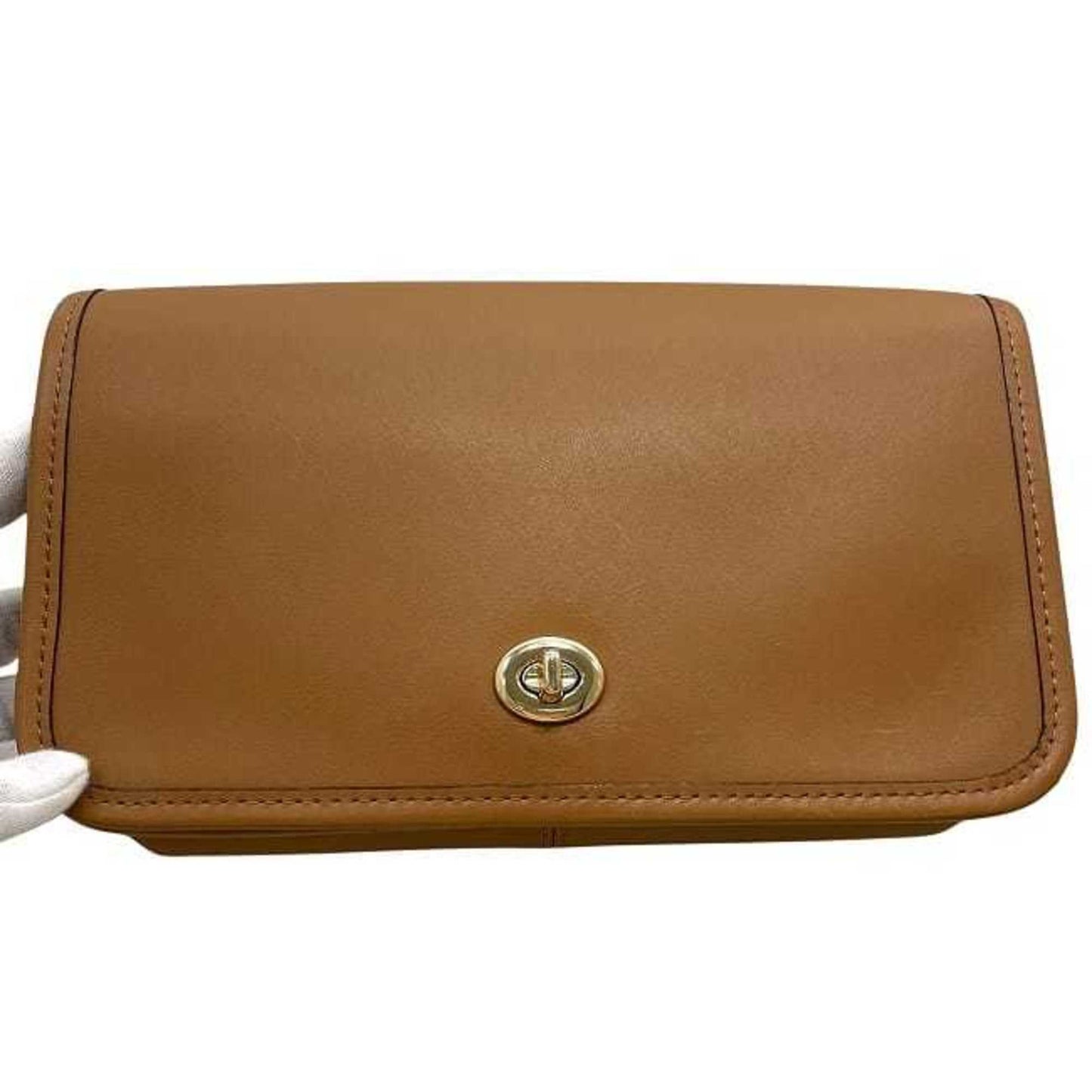 Coach Shoulder Bag Ec-23956 Camel Brown F87768 Leather Crossbody Turnlock Flap