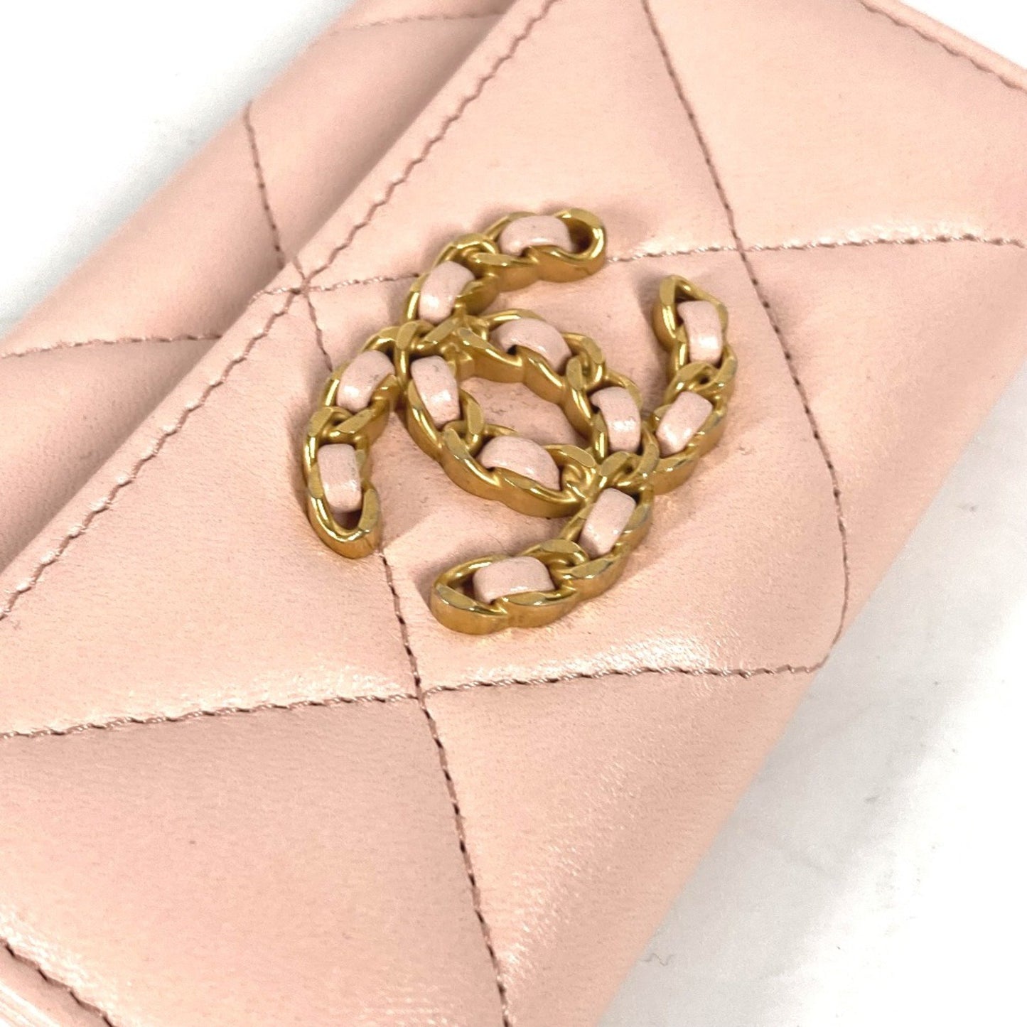 Chanel 19Th Line Cc Mark Wallet Coin Compartment Coin Purse Pink Gold