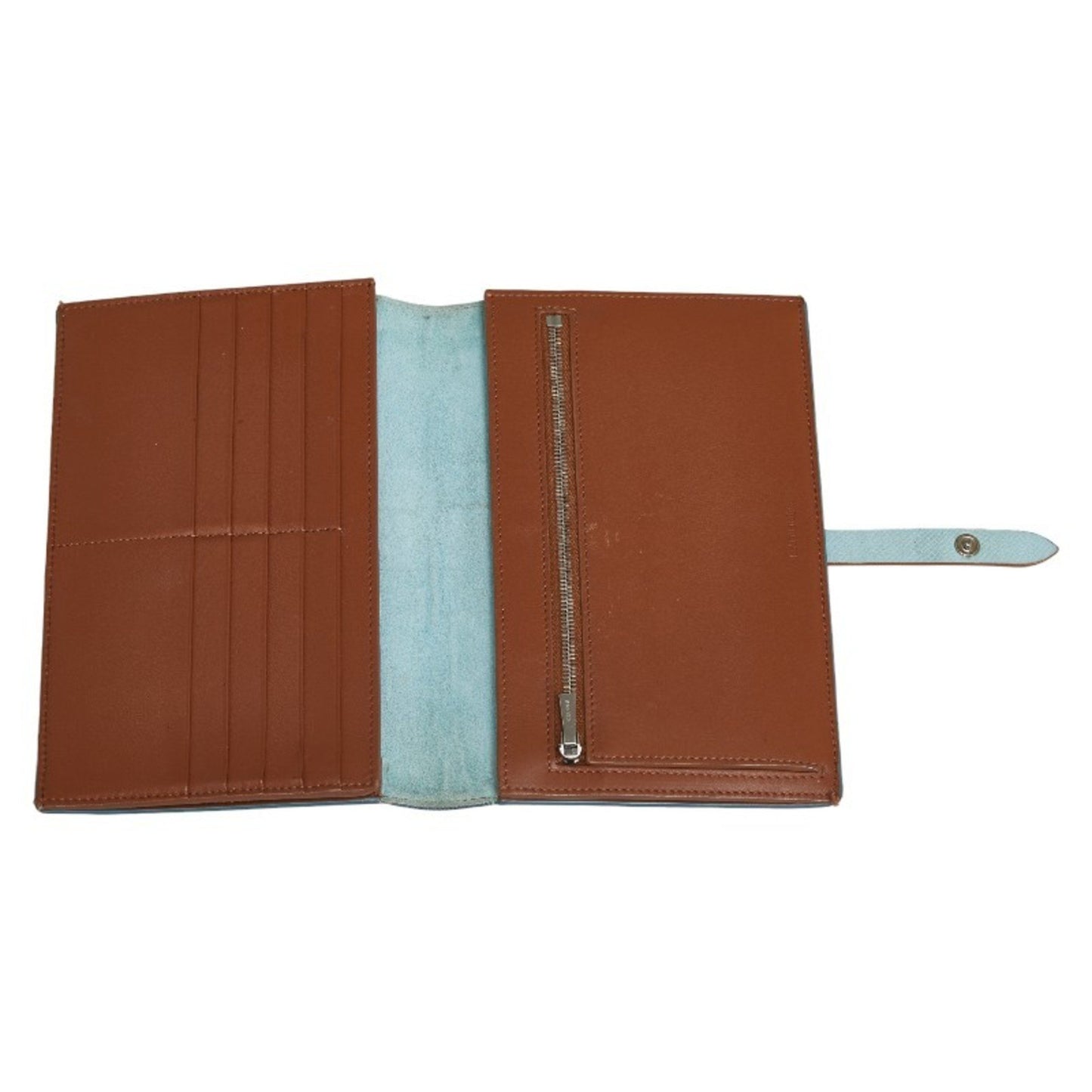 Celine Bi-Fold Wallet Blue Brown Leather