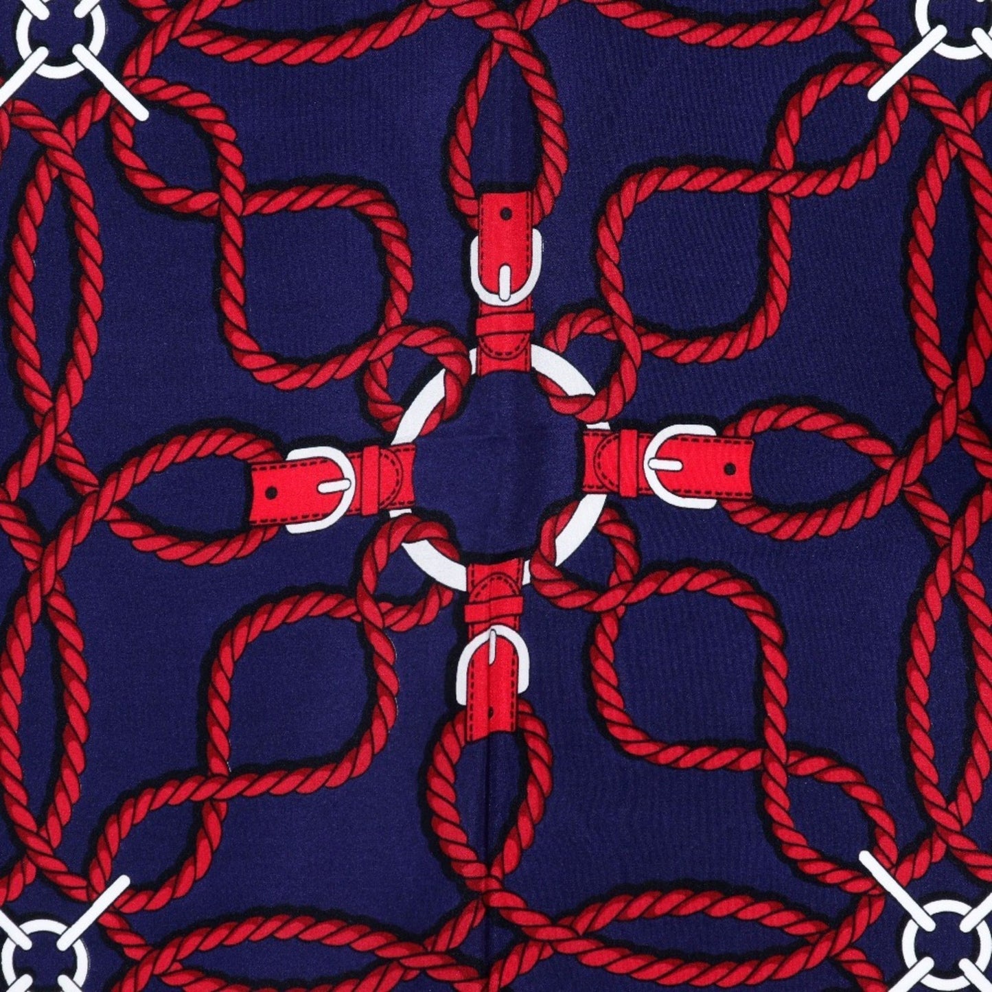 Hermes Carree Scarf Muffler Rope Pattern Silk Navy/Red