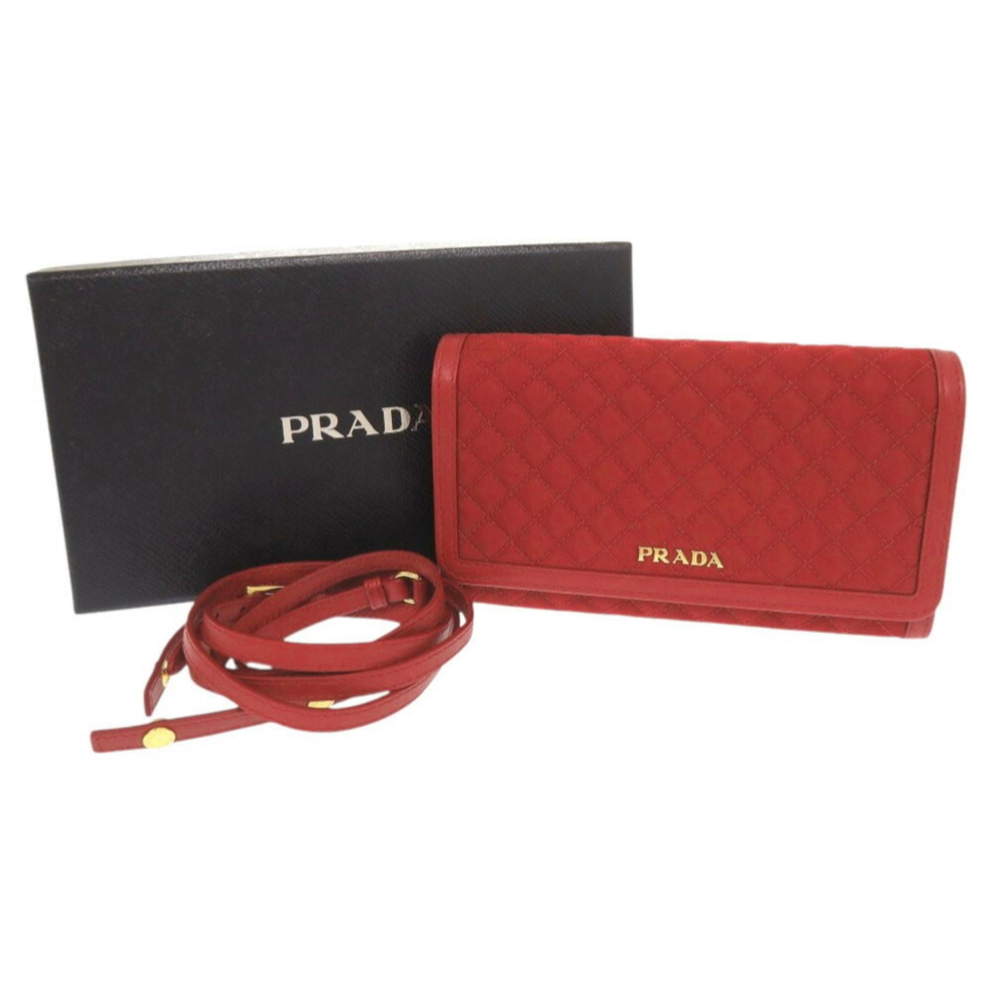 Like New Prada 1M1437 Nylon And Leather Red Shoulder Wallet
