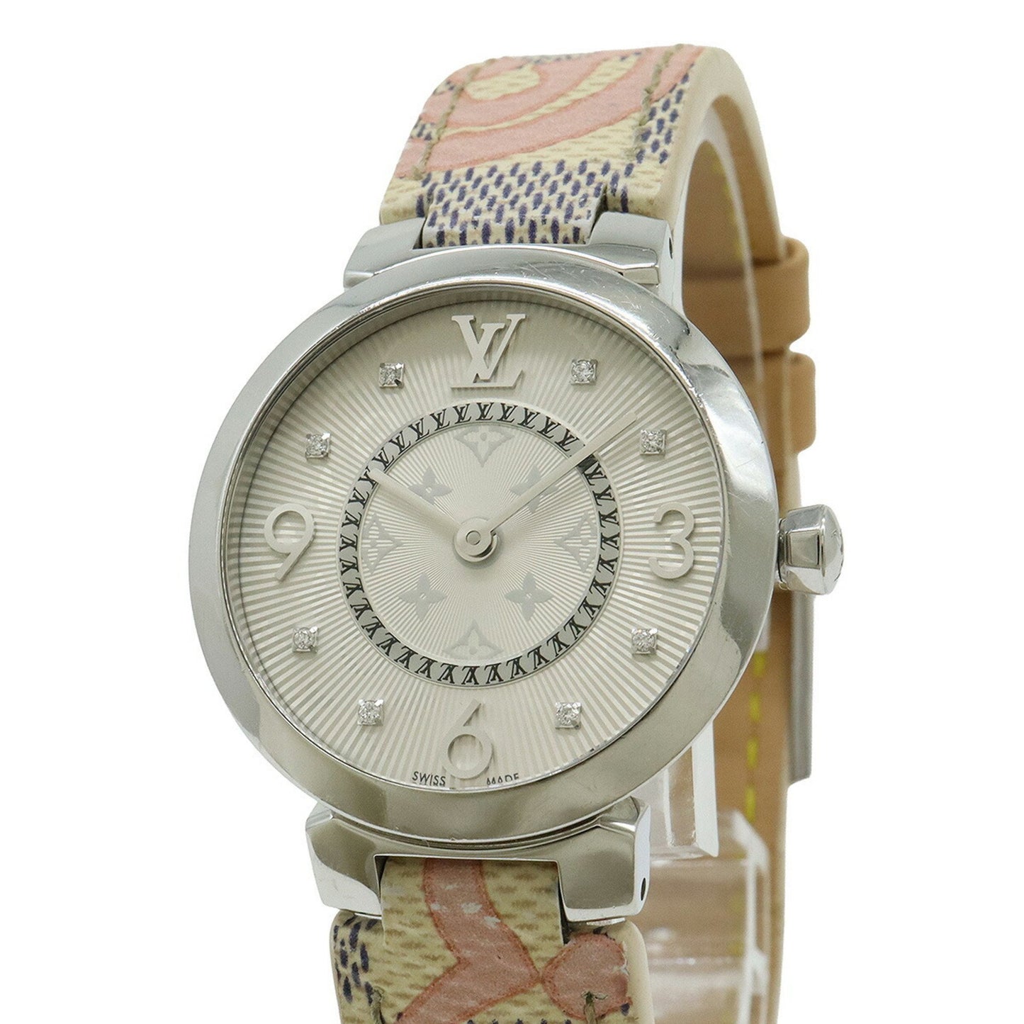 Louis Vuitton Tambour Monogram Silver Dial With 8 Diamonds