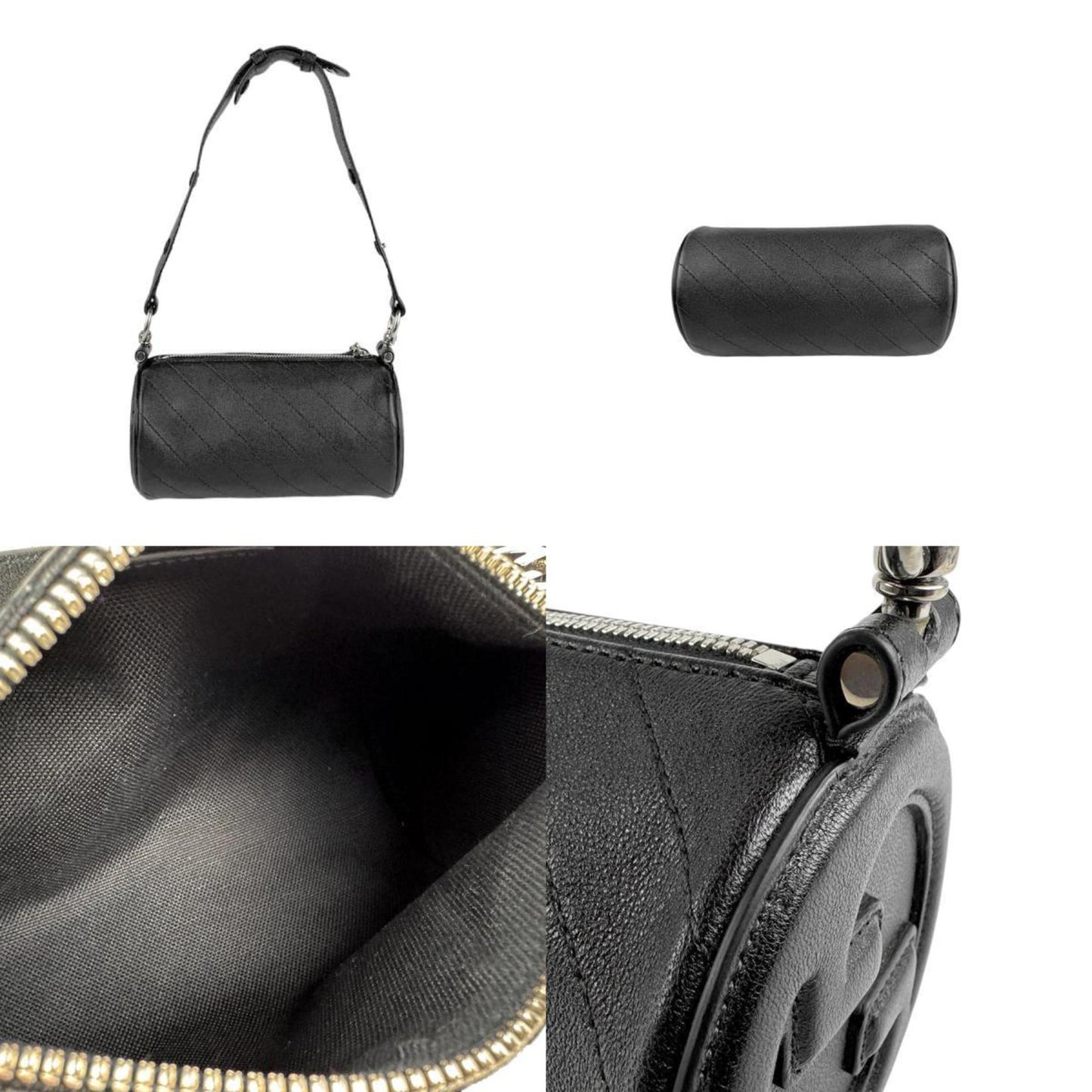 Gucci Shoulder Bag Leather Black Silver