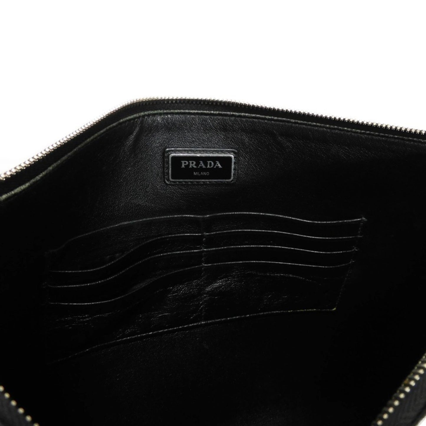 Prada Shoulder Bag Whale Print Clutch Saffiano Triangle Black 2Vh073 2Bov F0C5Z