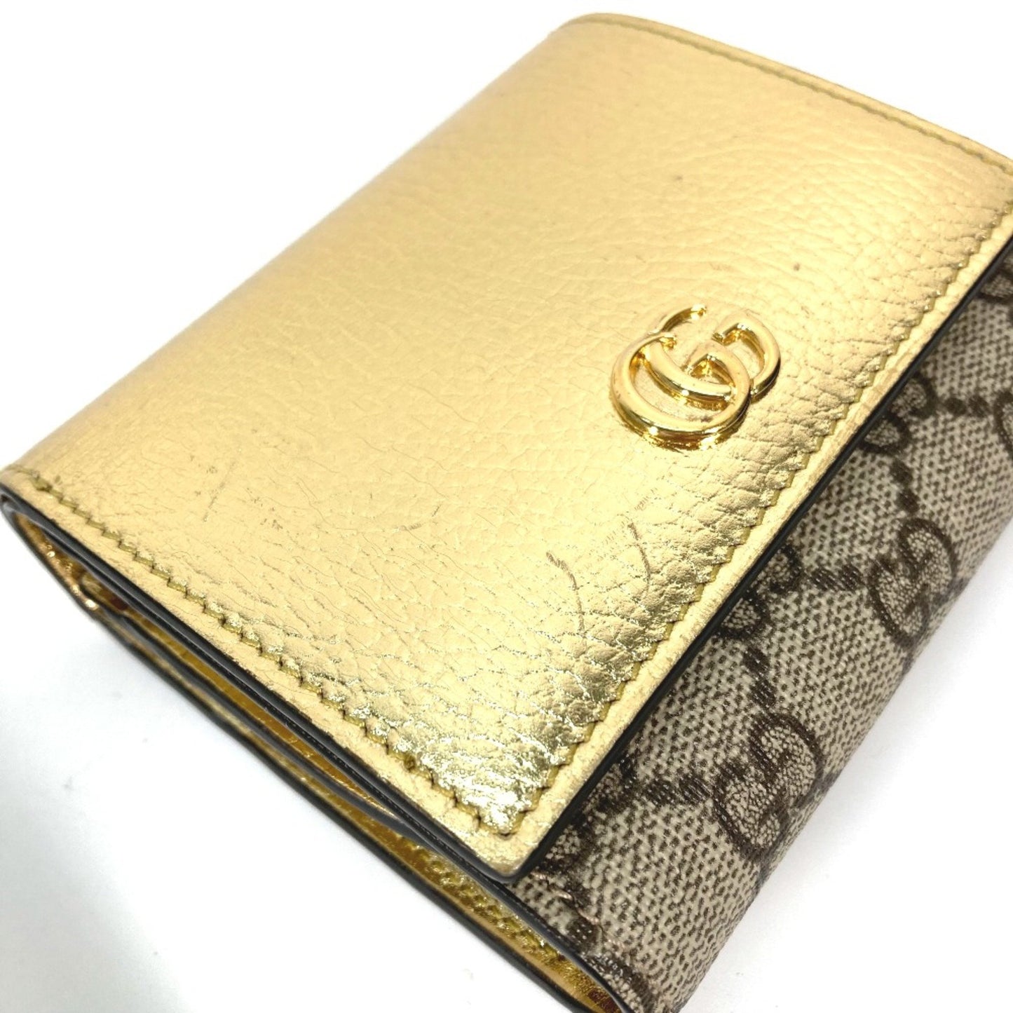 Gucci 598587 Compact Wallet Folded Wallet Gold Beige
