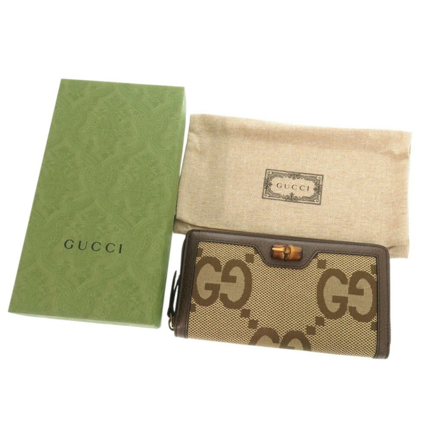 Unused Gucci Jumbo Gg Bamboo 658634 Canvas/Leather Brown Long Wallet 0783Gucci