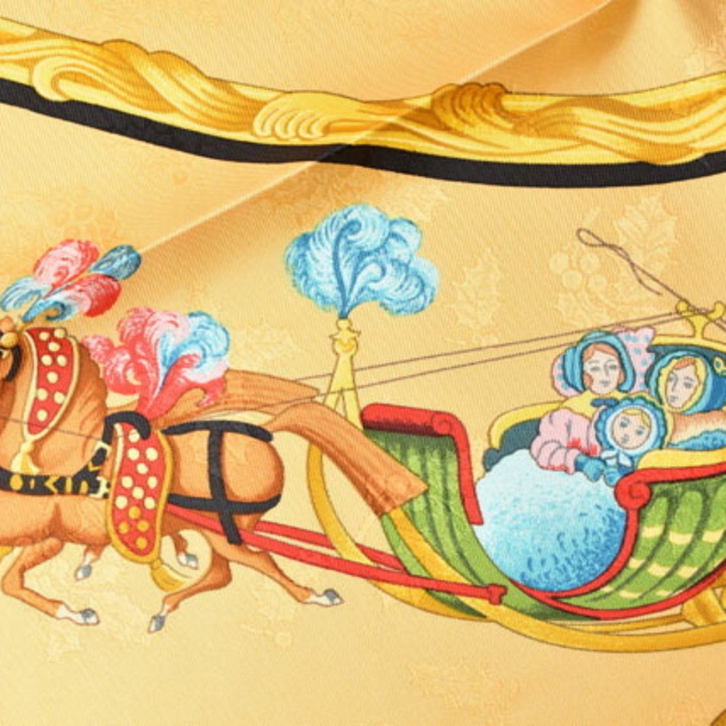 Hermes Scarf Muffler Hermes Carre 90 Silk Twill Carriage Motif Gold/Green