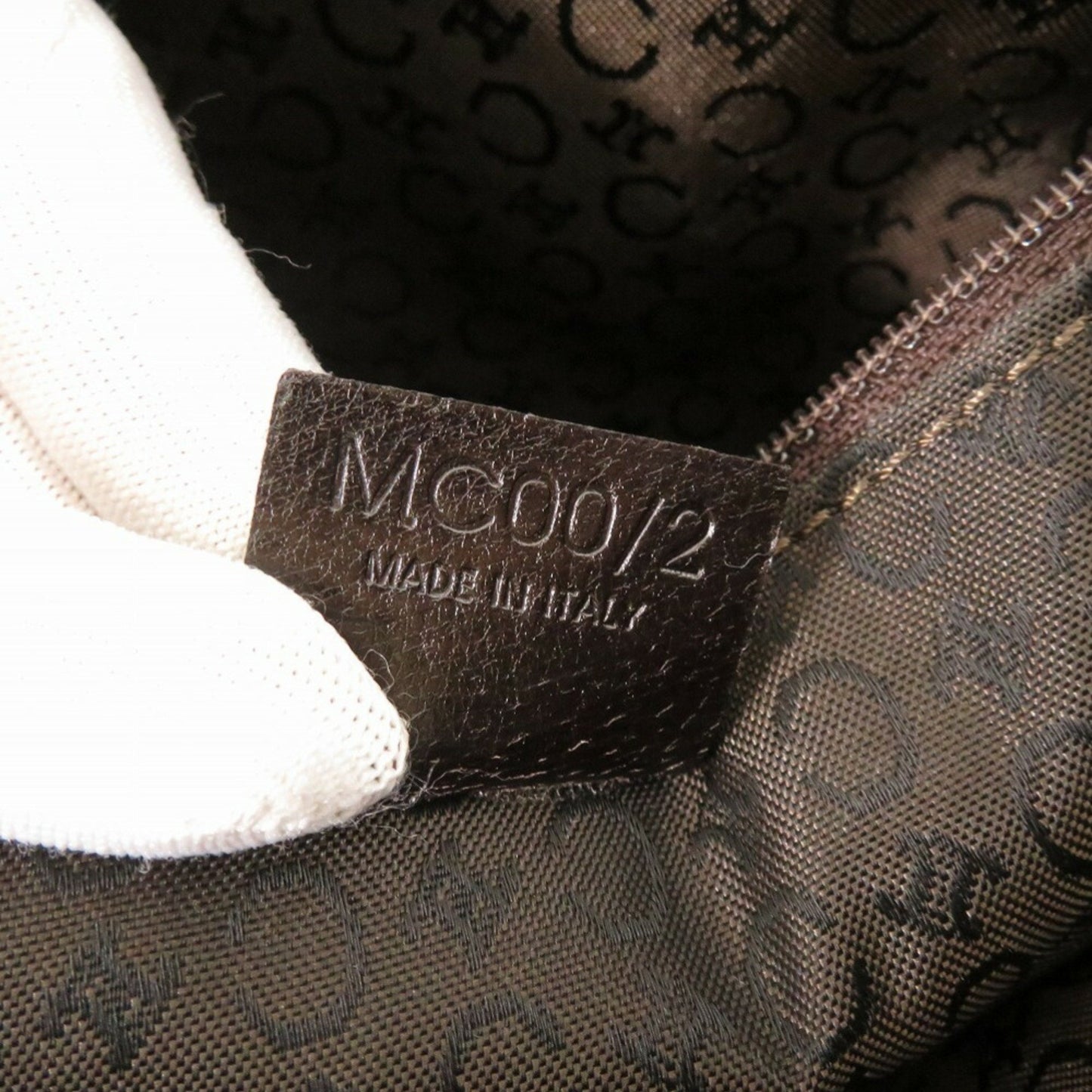 Celine Triomphe Chain Houndstooth Fabric Leather Beige Bag 0421Celine
