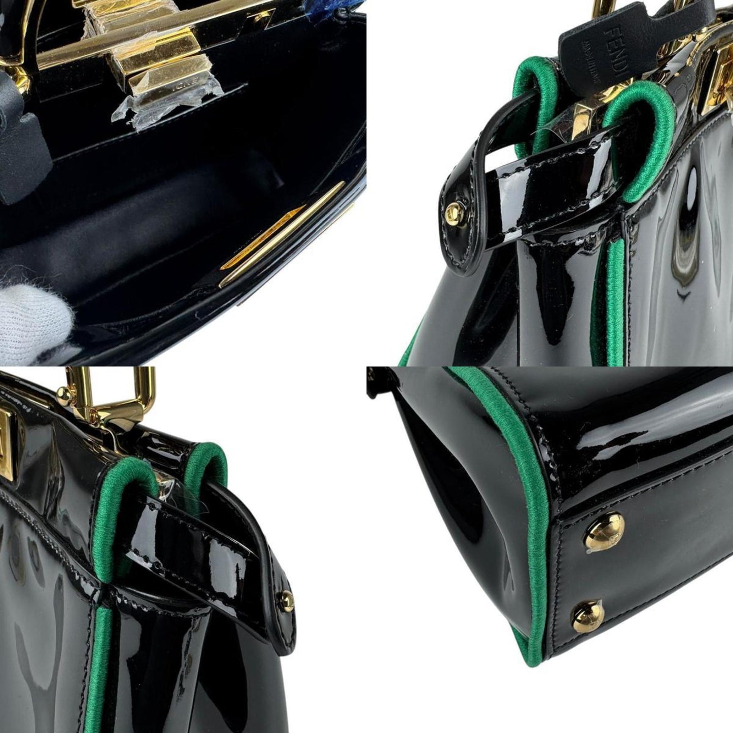 Fendi Handbag Shoulder Bag Mini Peekaboo Iconic Enamel Black X Green