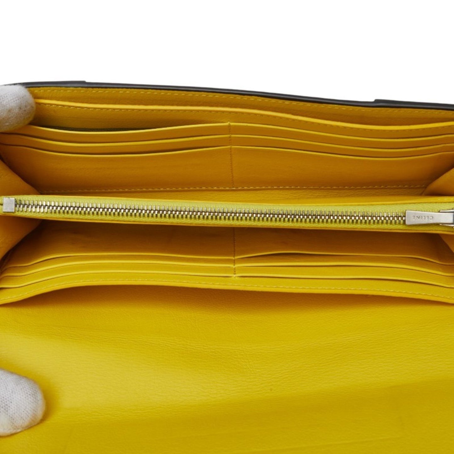 Celine Large Flap Multi-Cushion Long Wallet In Black Leather