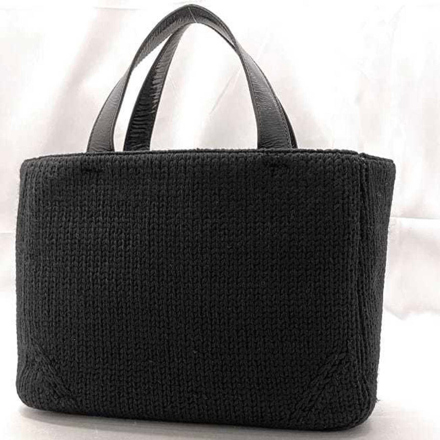 Prada Handbag Ec-22660 Black Nero Maglia Vitell B8387 Wool Leather 65 Prada Triangle Plate