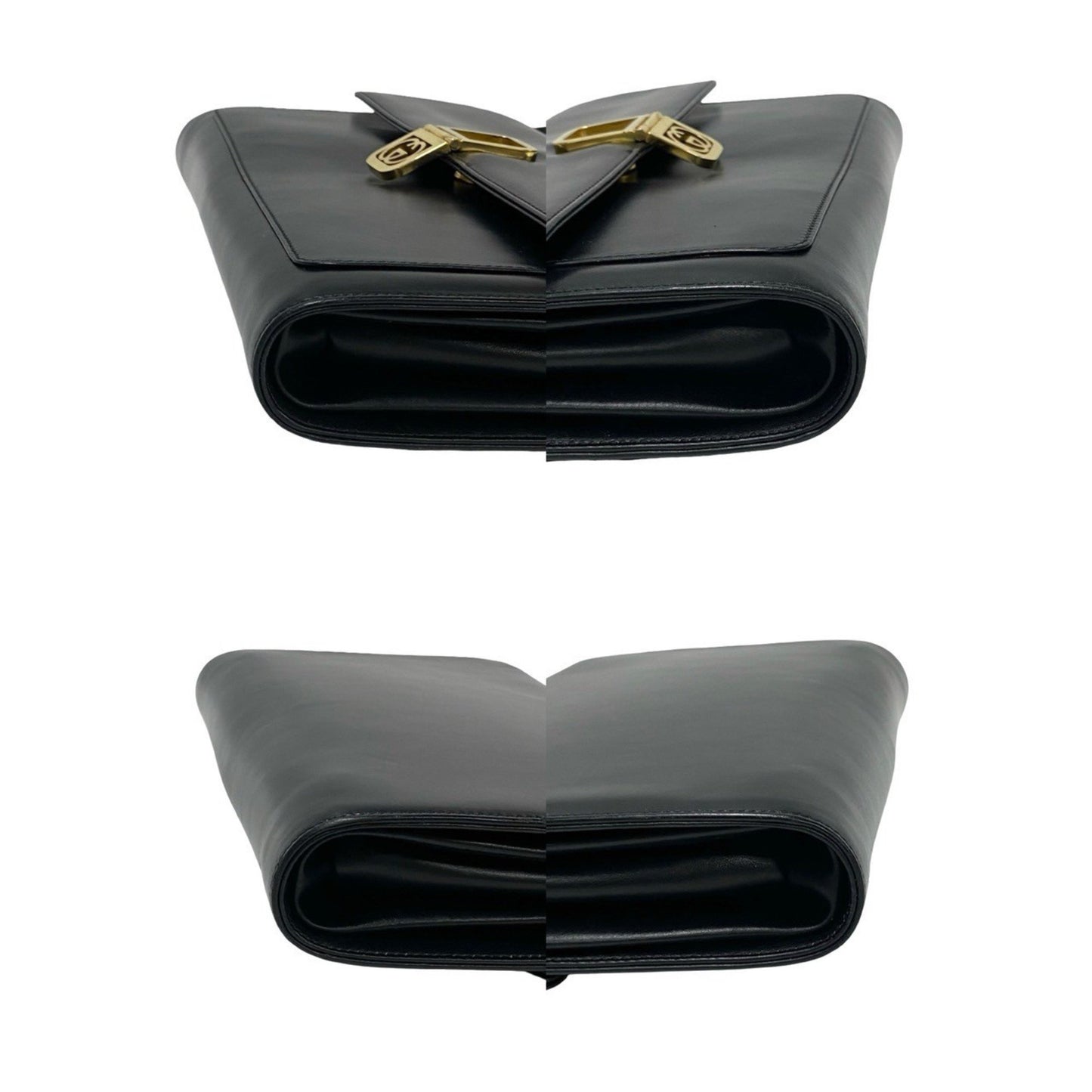 Gucci Vintage Gg Logo Hardware Leather Shoulder Bag/Clutch Bag Black 80100