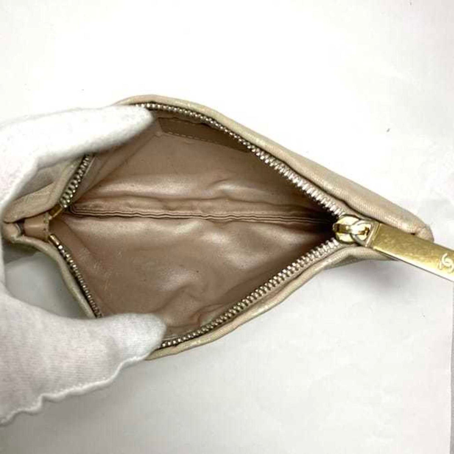 Chanel Pouch Ec-22567 Beige New Travel Line Nylon Leather 9068273 Chanel Coco Mark