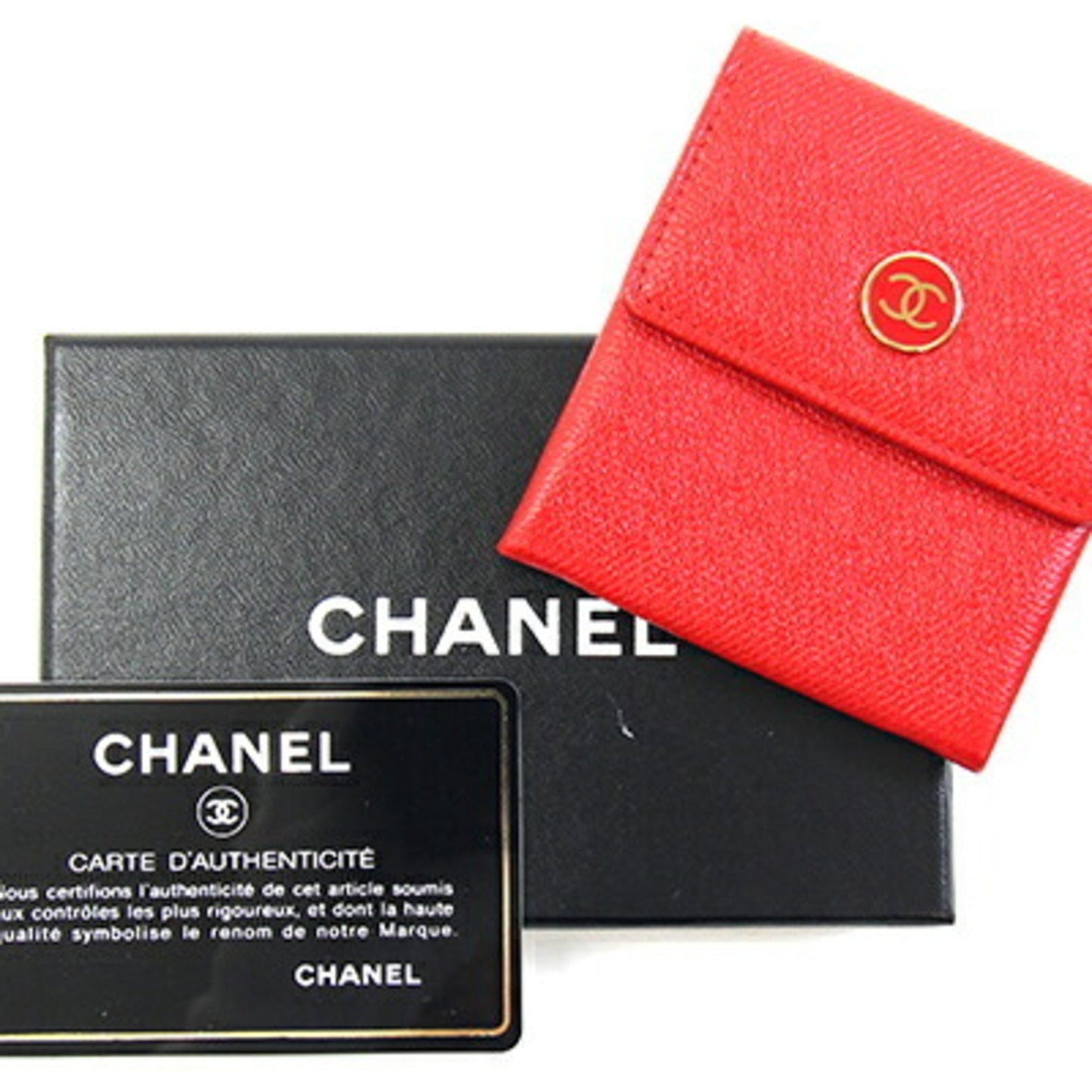 Chanel Coin Case Coco Button A20907 Red Leather Purse Mini Wallet Mark