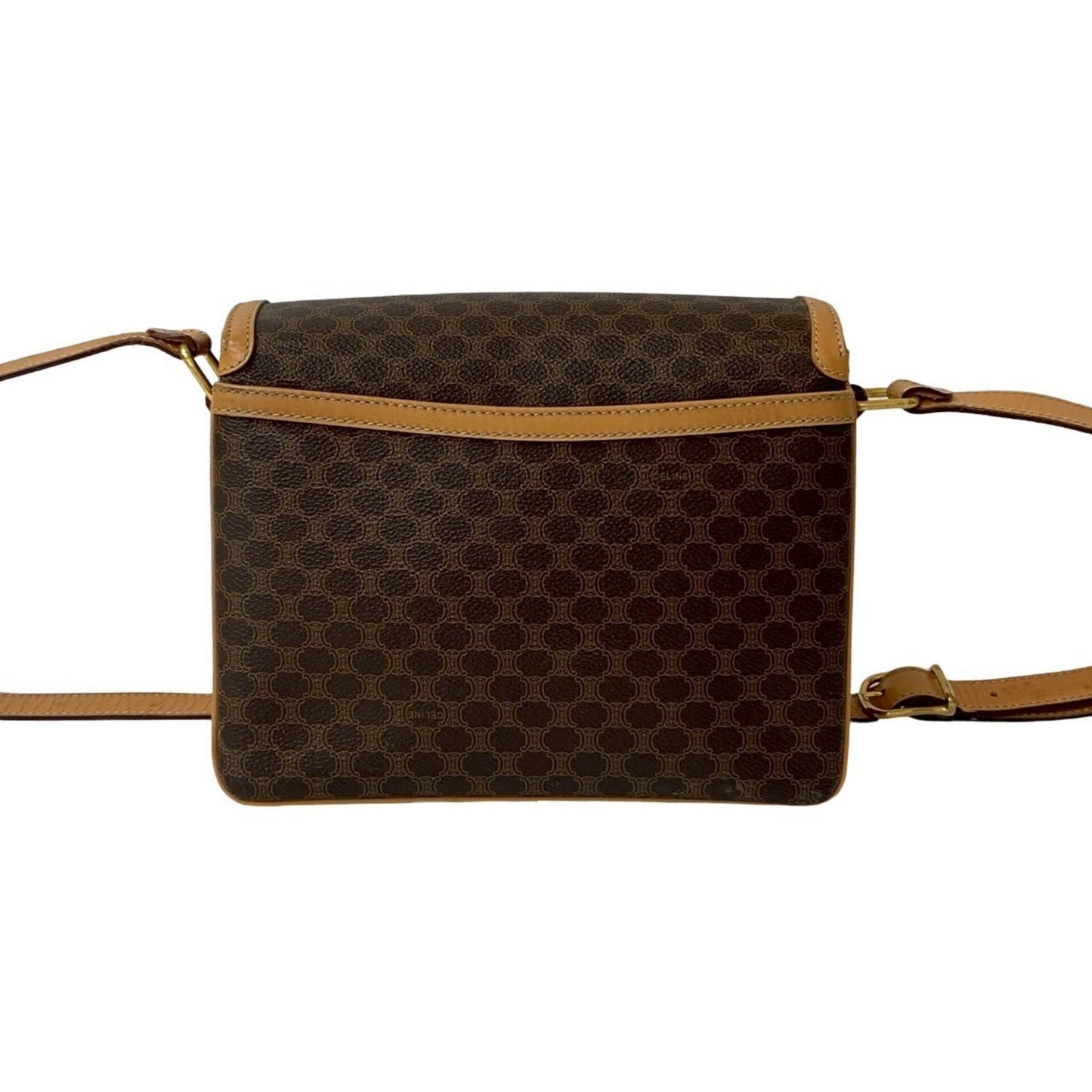 Celine Macadam Blason Pattern Logo Hardware Leather Shoulder Bag Pochette Brown 28847