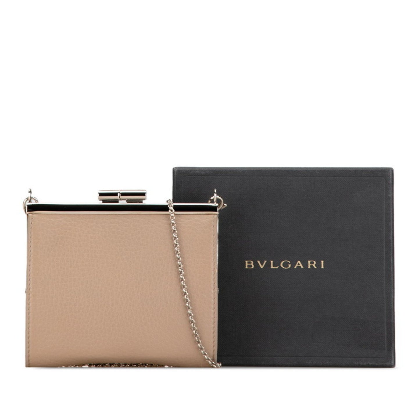 Bvlgari Chain Shoulder Wallet Greige Beige Leather