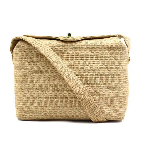 Chanel Shoulder Bag Raffia Beige Gold