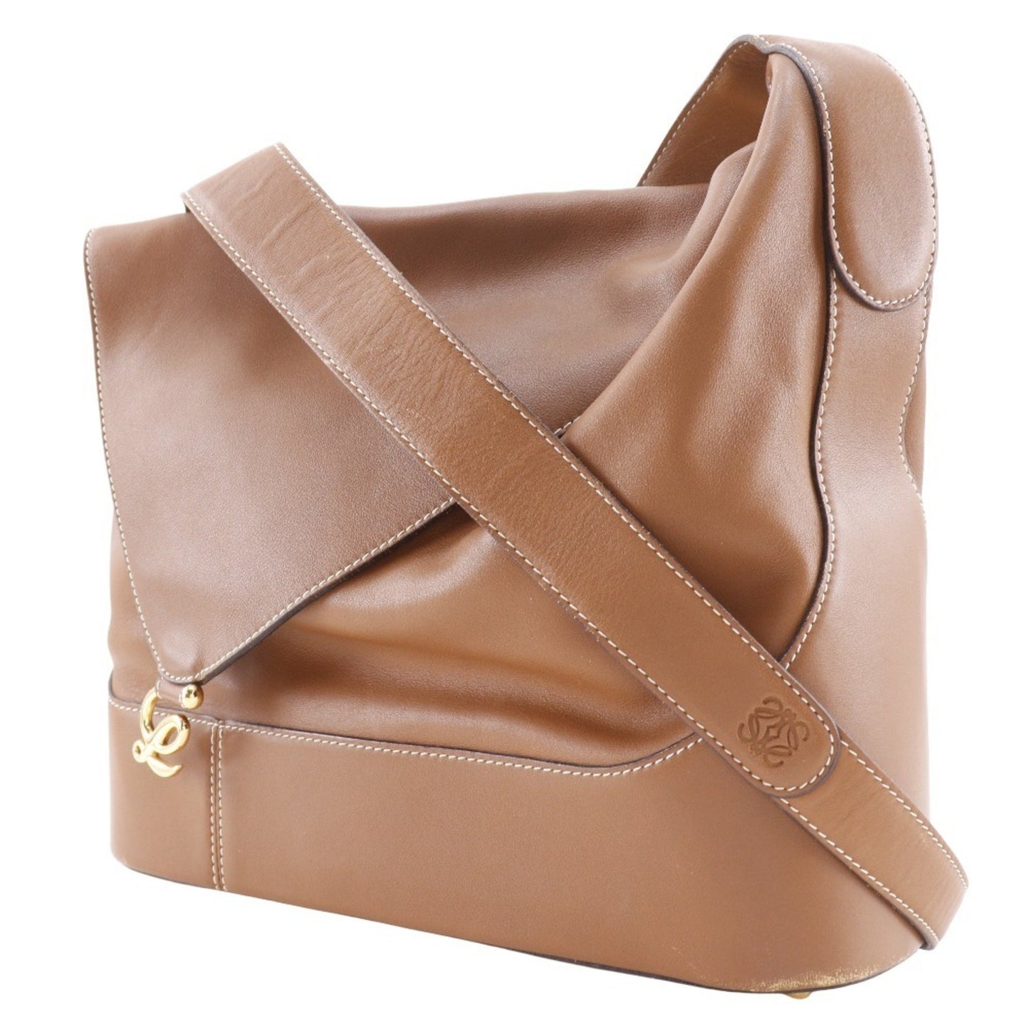 Loewe L Shoulder Bag Calf Brown A5 Logo