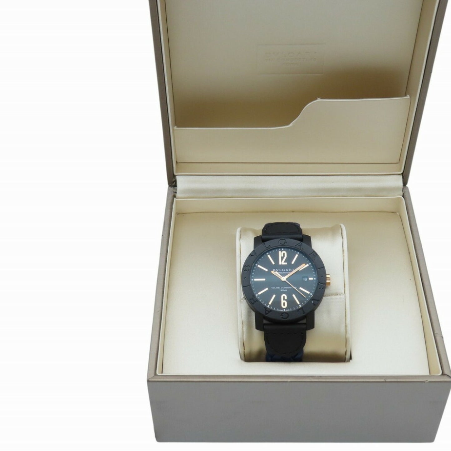 Bvlgari Carbon Gold Bb40Cl Automatic Watch Carbon/Leather Black Dial 0039Bvlgari