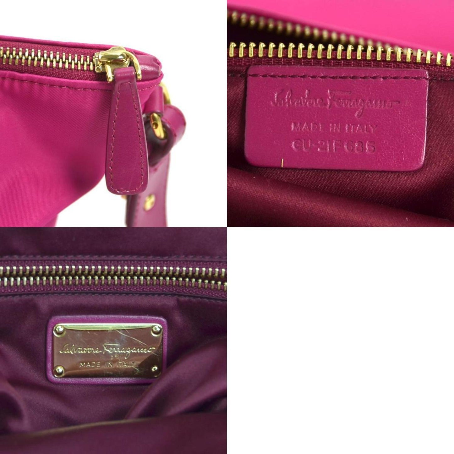 Salvatore Ferragamo Handbag Shoulder Bag Gancini Nylon Leather Magenta Gold