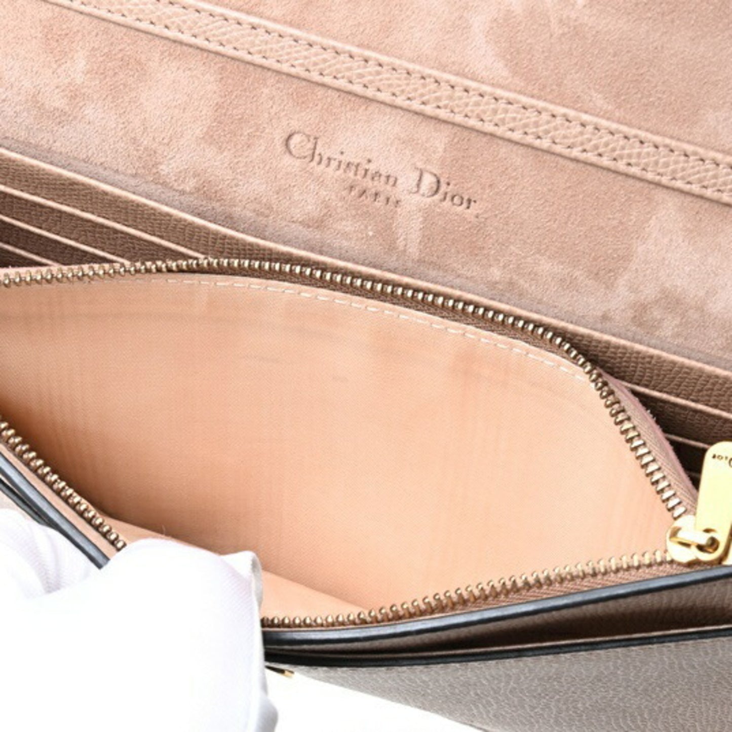 Christian Dior Dior Saddle Chain Pouch Wallet Shoulder Bag S5620Cwvg Leather Pink Beige S-157229