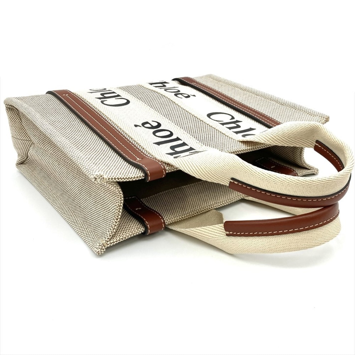 Chlo Chloe Woody Small Tote Bag Cotton Leather 04217565 Brown