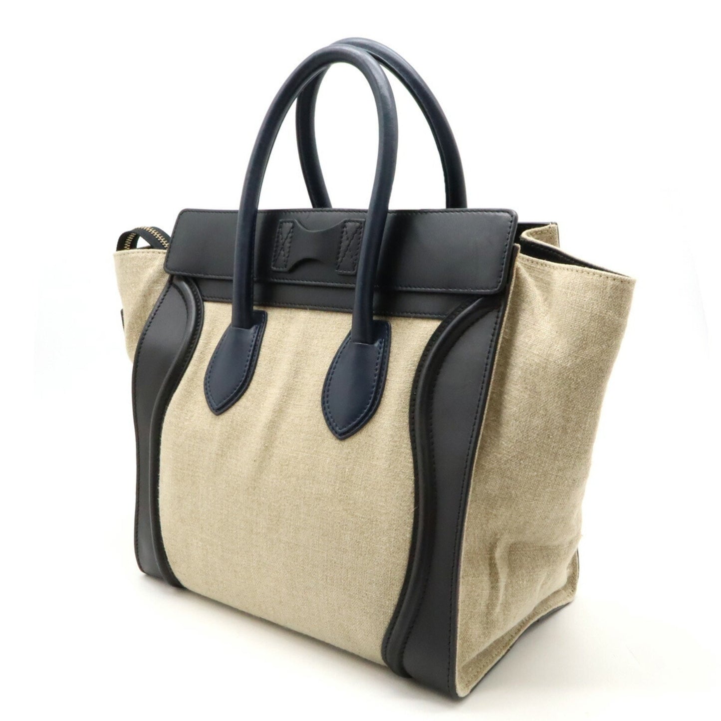 Celine Luggage Shopper Tote Bag Handbag Linen Leather Beige Black Navy 165212
