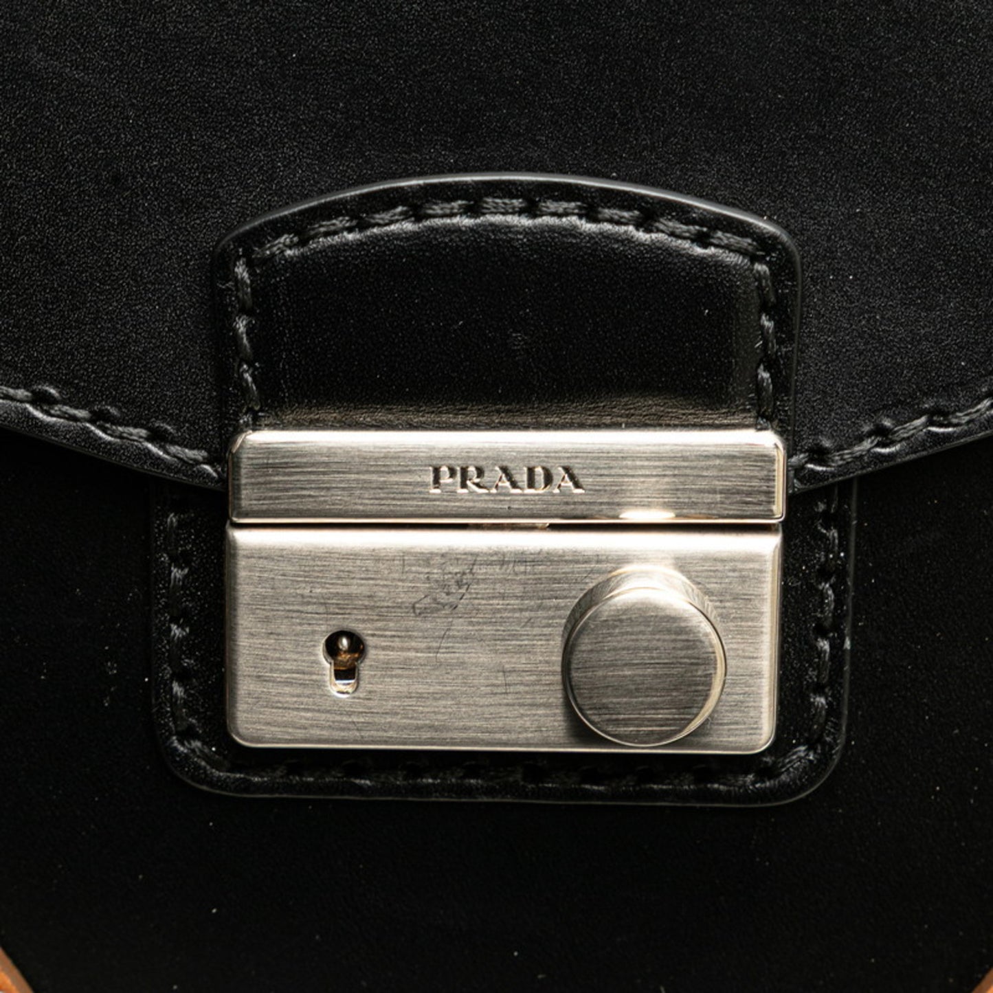 Prada Stitched Rim Handbag Shoulder Bag Br5138 Black Leather