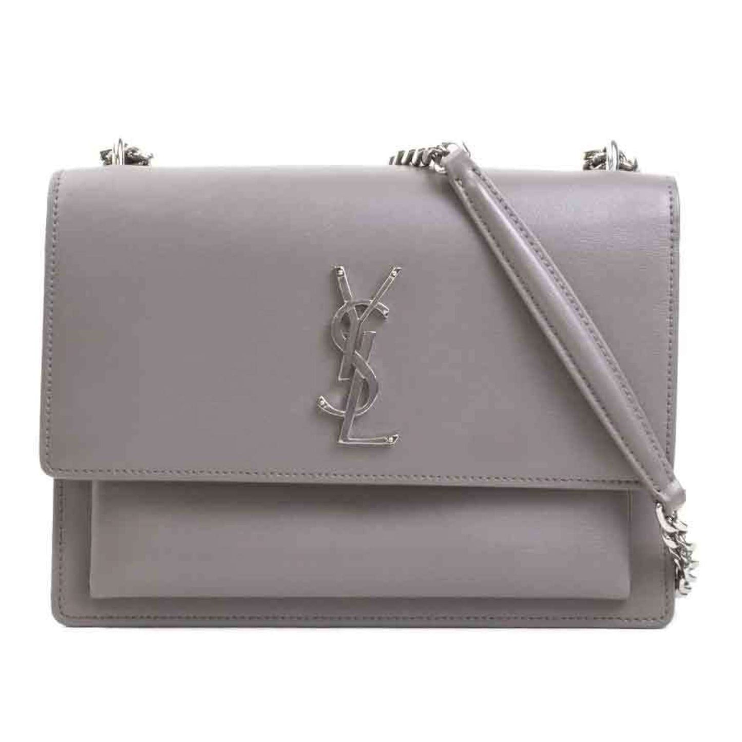 Saint Laurent Shoulder Bag Leather Metal Grey Silver