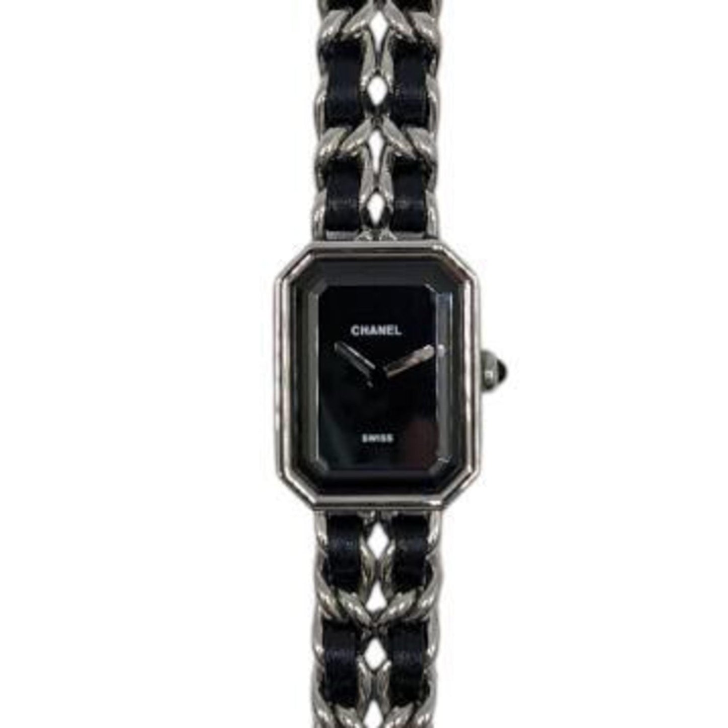 Chanel Premiere Silver Ss Black Dial M-L S Metal Fittings Leather Quartz H0451 Wristwatch