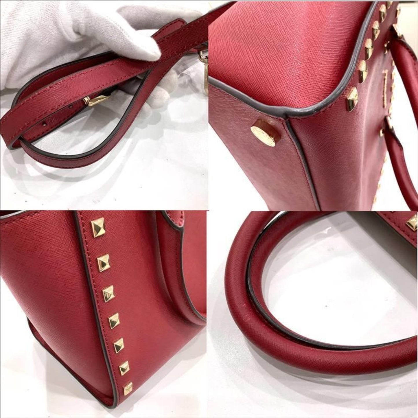 Michael Kors Michael Kors Red Bag Leather Studs Hand Shoulder Ja-23952