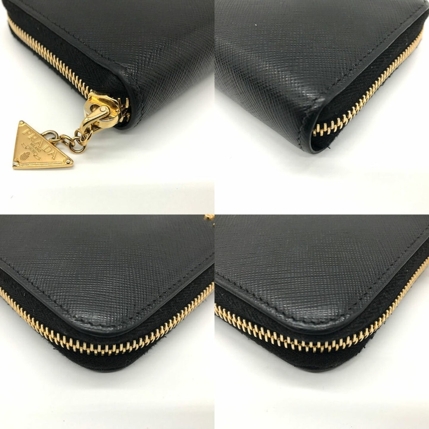 Prada Long Wallet Round Saffiano Leather Black