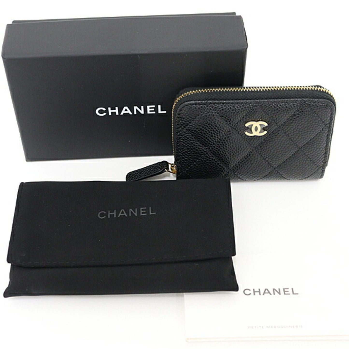 Chanel Classic Zip Coin Purse Case Grained Calfskin Ap0216 Black Unused