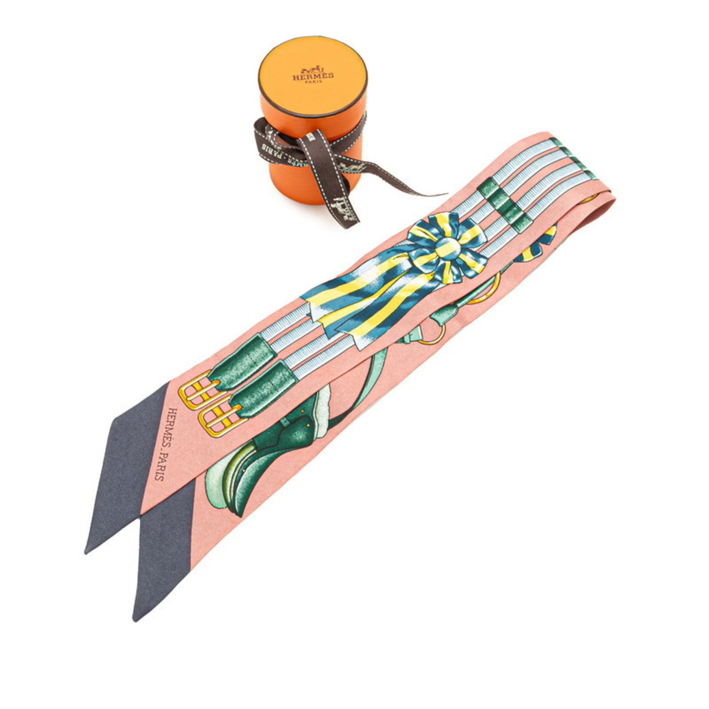 Hermes Twilly Jumping Scarf Muffler Pink Multicolor Silk