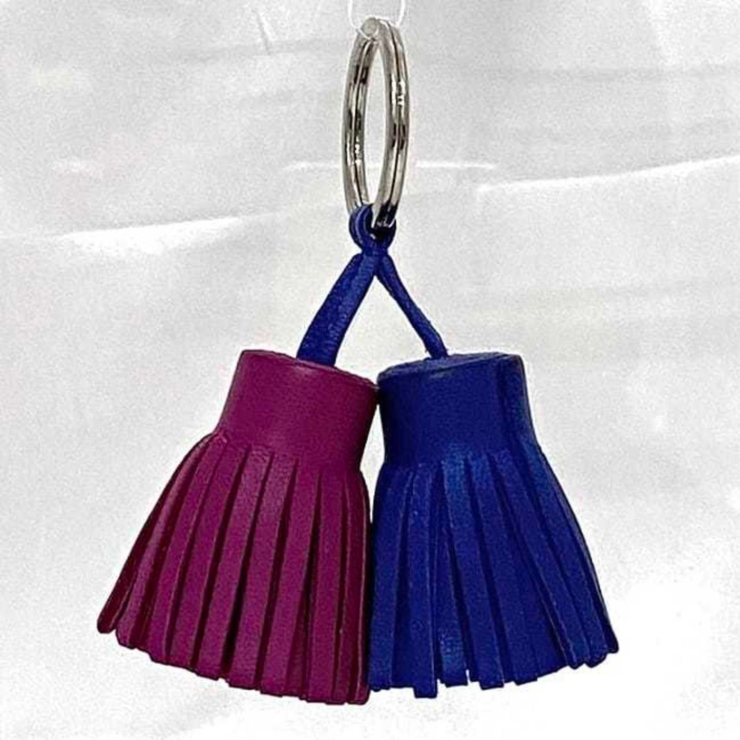 Herms Carmen Keychain Ec-23640 In Blue And Pink Leather. Hermes Tassel Keyring With Double Tassel
