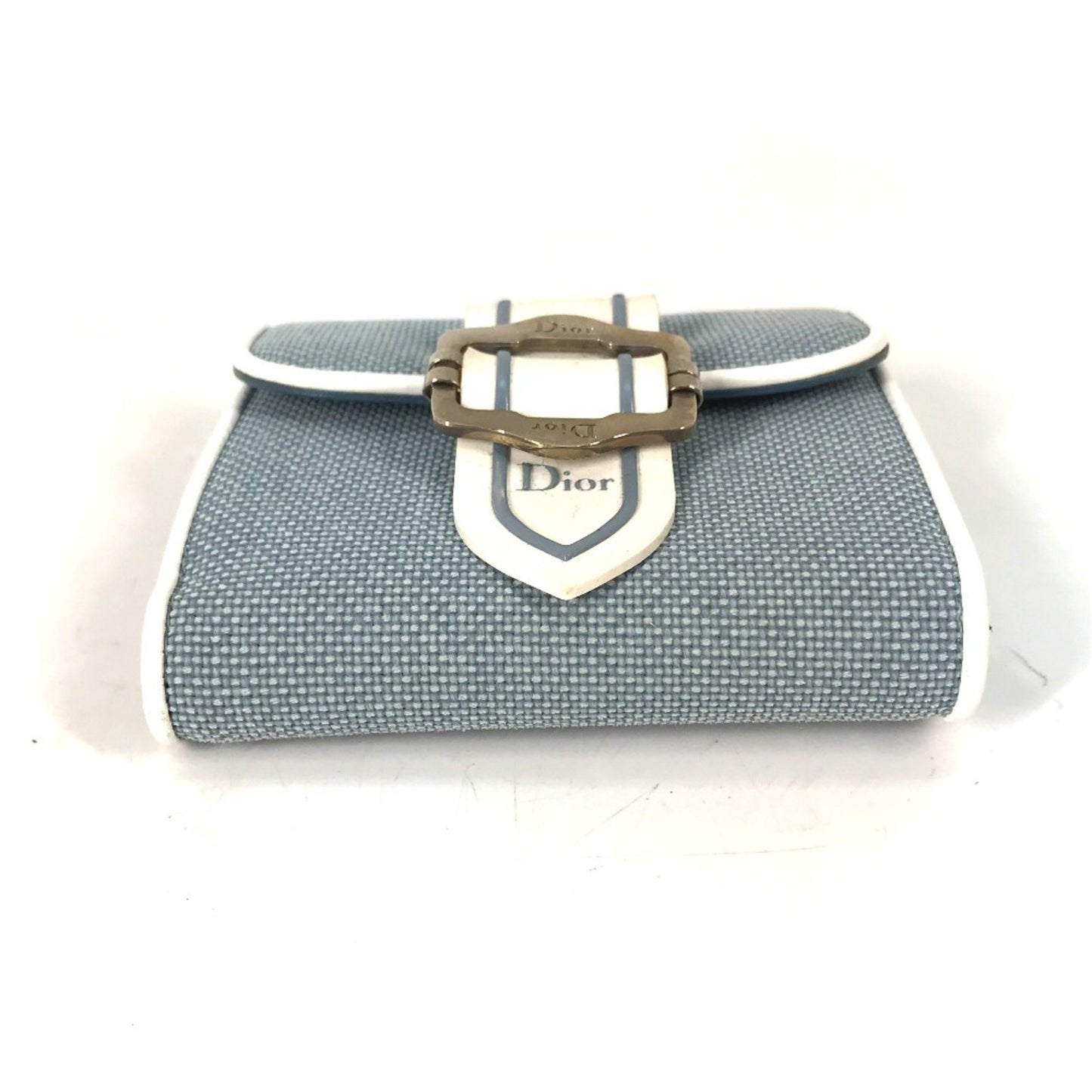 Christian Dior Bicolor Logo Compact Wallet Folded Wallet Blue