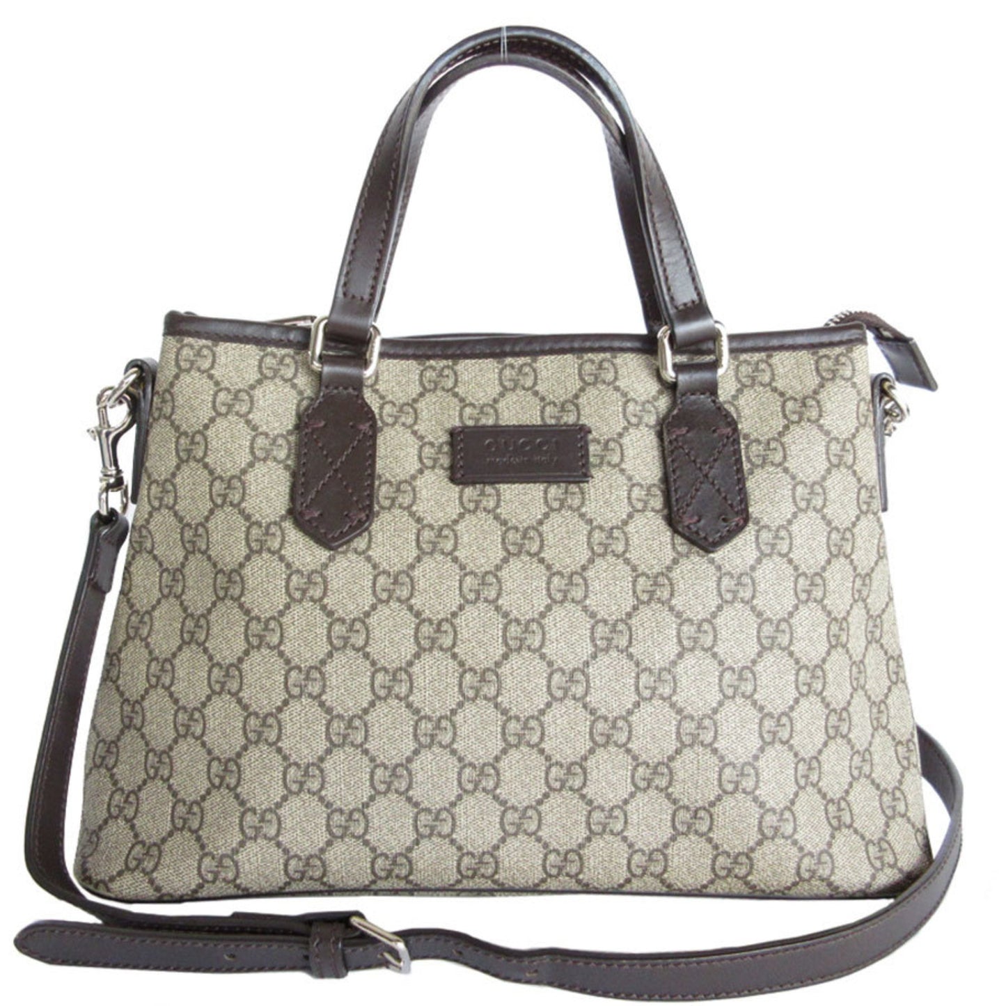 Gucci Handbag Shoulder Bag Gg Supreme Leather Beige Brown Silver
