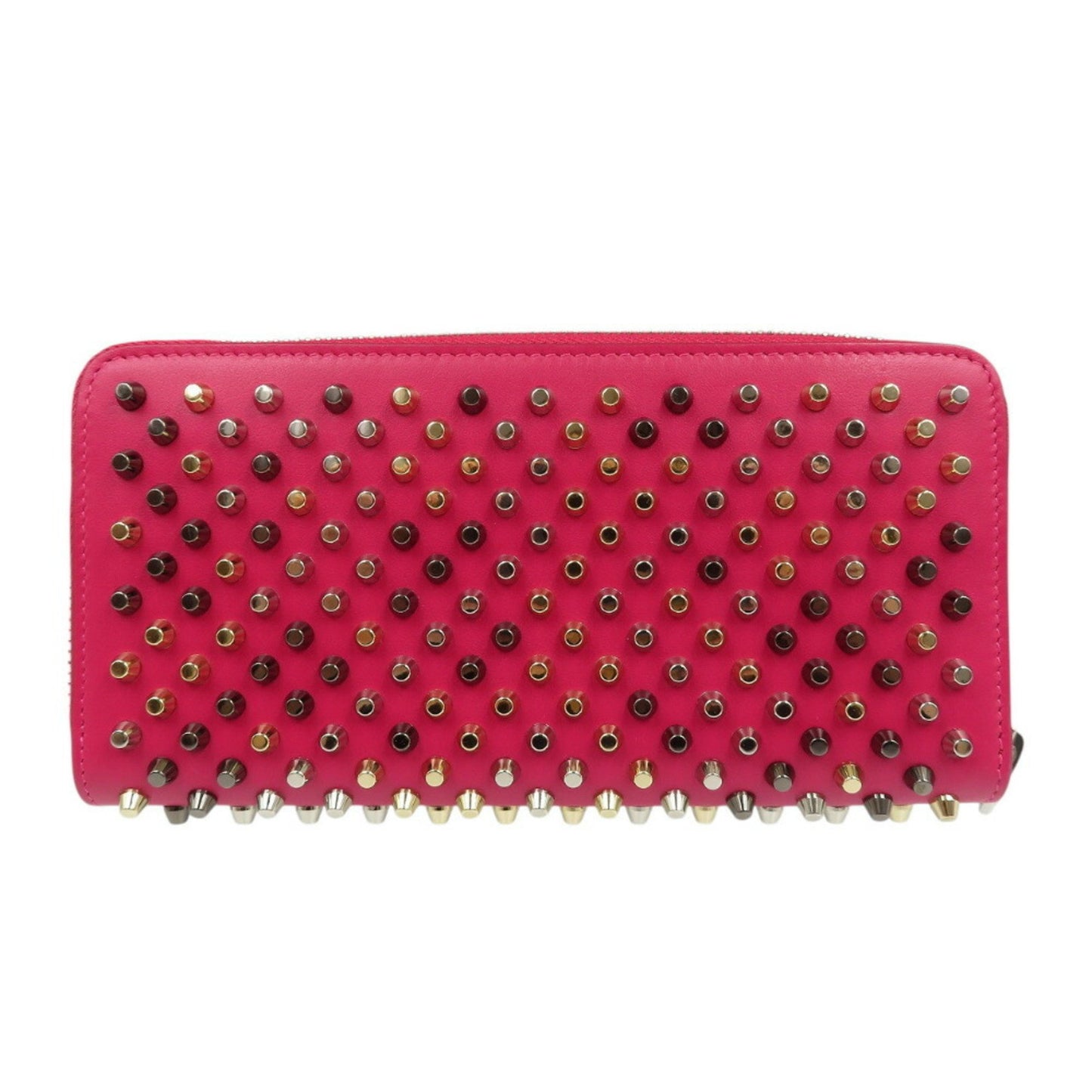 Christian Louboutin Panettone Studs 1175161 Leather Rosa Pink Red Round Long Wallet 0502Christian